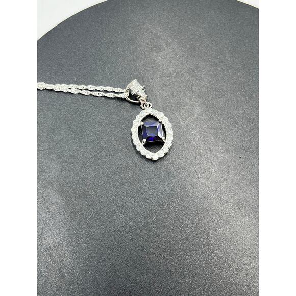 Iolite Center Surrounding CZ’s Pendant Twisted Sterling Silver Rope Chain 20” - Picture 11 of 11